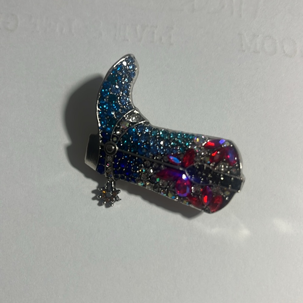 Silver and Blue Rhinestone Cowboy Boot Brooch NWT - Picture 9 of 10